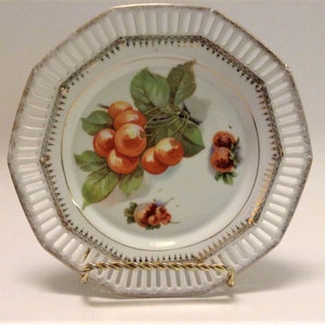 vintage Bavaria CS Carl Schumann assiette réticulée motif fruits - 7 pouces