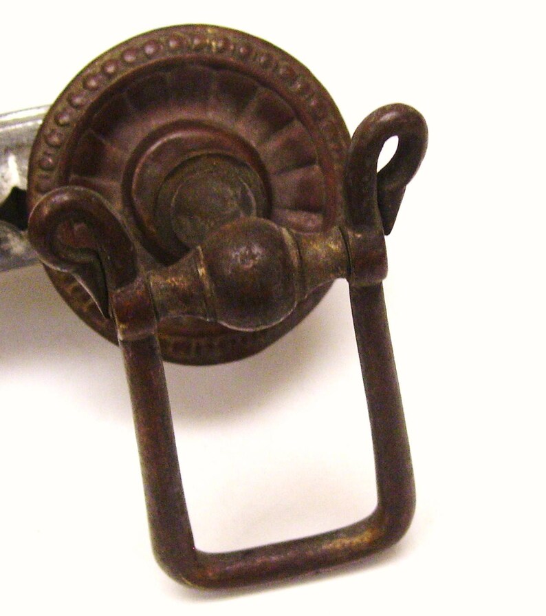Antique Brass Drawer Long Drop Pull Round Backplate Victorian
