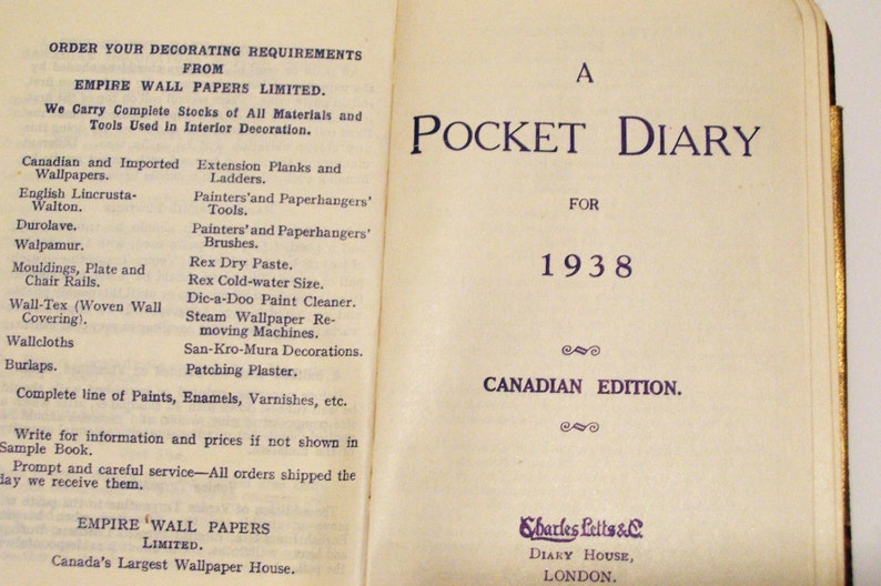 1938 Letts Pocket Diary Empire Wall Paper Toronto Advertising Etsy