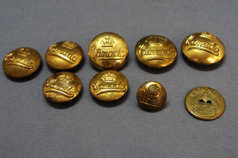9 WW2 Canadian Brass Military Uniform Buttons Canada with Etsy