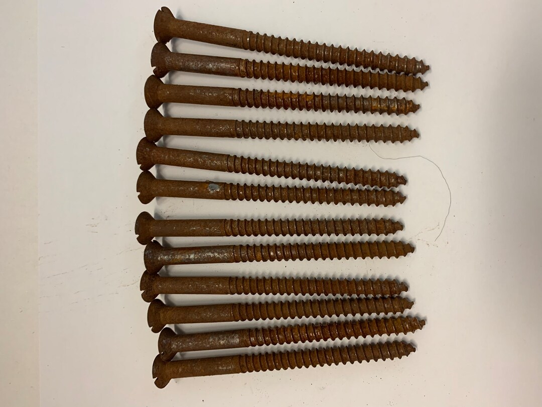 15 Vintage Large Steel Screws 3 1/2 Flat Slot Head Etsy