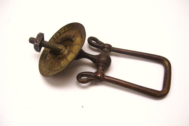 Antique Brass Drawer Long Drop Pull Round Backplate Victorian