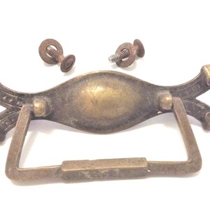 Vintage Solid Brass  Drawer Pull Handle Art Nouveau 3 Inch Spacing  Screws Included