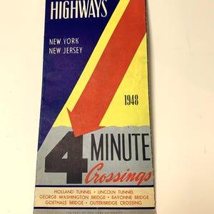 1948 New York / New Jersey - Carte routière des passages à niveau, des tunnels et des ponts
