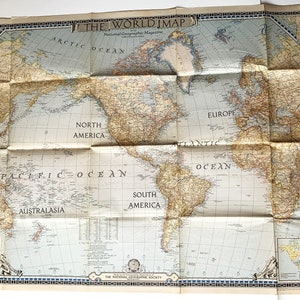 1943 La carte du monde par National Geographic Magazine Art mural déco bureau tan bibliothèque
