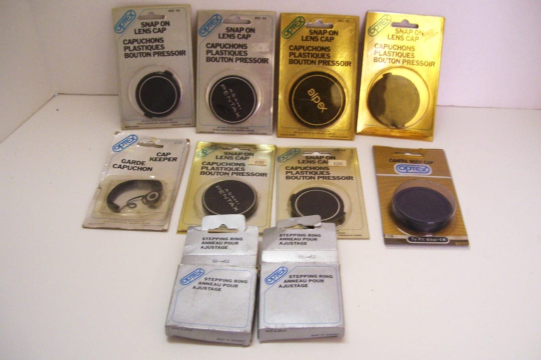 Optex Cap Vintage Photography Lot of 7 Optex Lens Caps + 2 Optex Stepping Rings ...