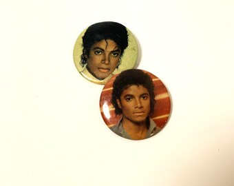 2 Vintage Young Michael Jackson Pins Pinbacks - 2 Inches - 1980s - King of Pop