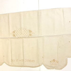 Vintage Buffet Dresser Runner  Orange Embroidery on Beige - Say It With Stitches