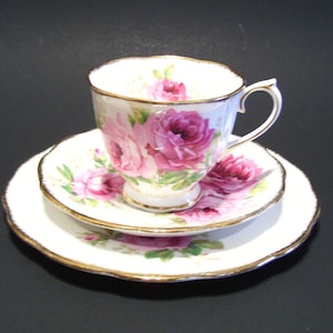 Royal Albert American Beauty Trio Cup Saucer Bread and Butter Plate Pink Roses