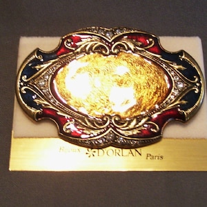 broche vintage D Orlan Pin Paris émaillée et strass signée carte originale
