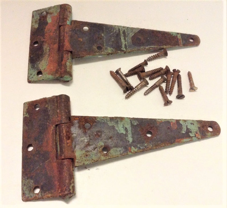 Pair Vintage Barn Door Strap Hinges Rustic Iron Etsy