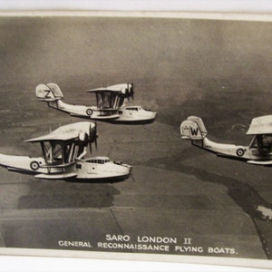 Carte postale RPPC Aviation SARO London II hydravions de reconnaissance générale