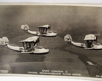 RPPC Aviation Post Card SARO London II General Reconnaissance Flying Boats