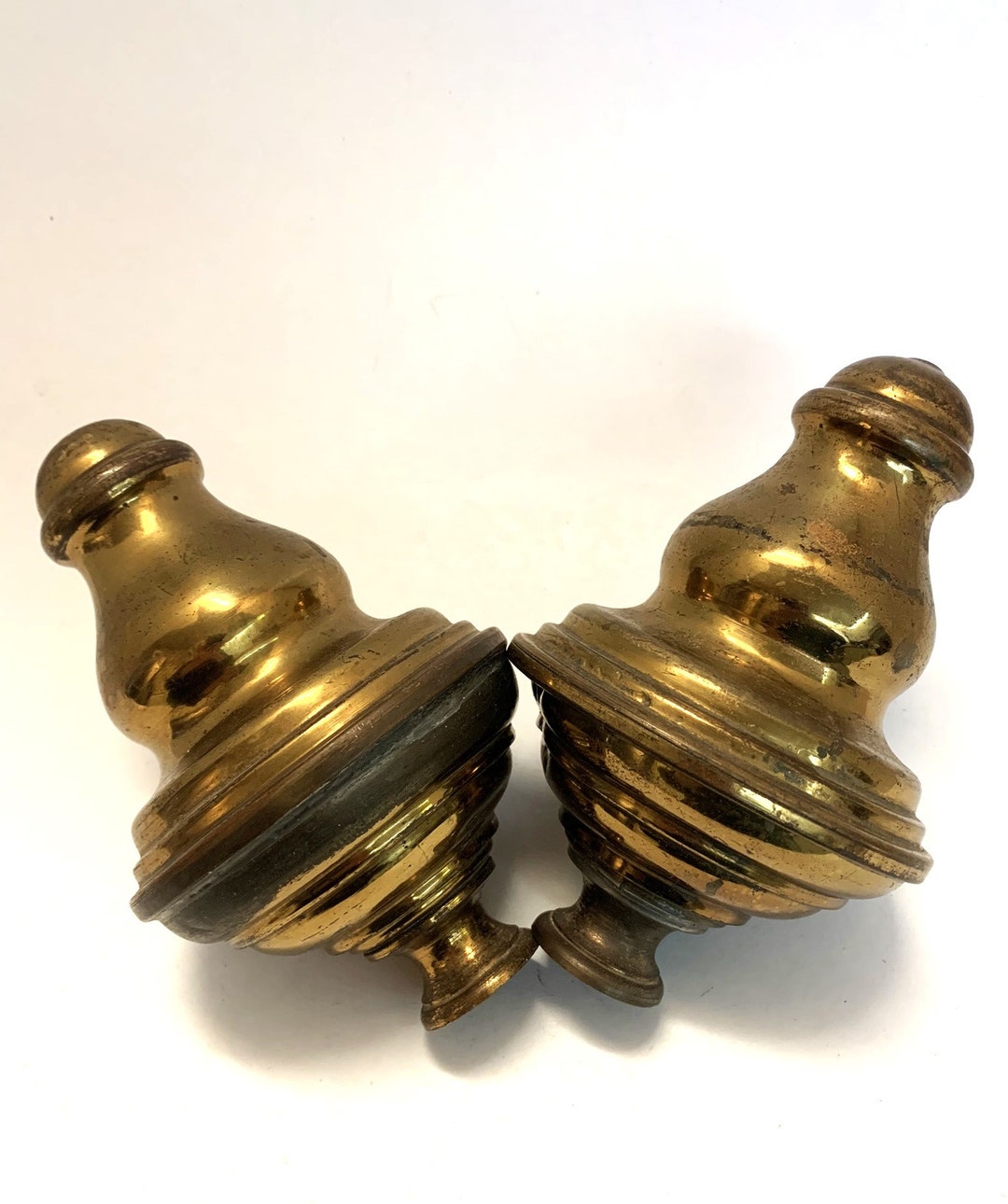 Vintage Pair Large Brass Finials Bed Posts Distressed Etsy