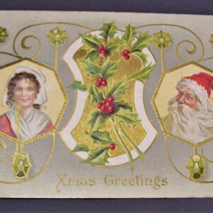 Carte postale de Noël vintage A S MEEKER Salutations de Noël Père Noël