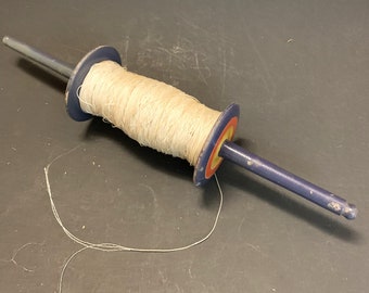 Vintage Kite String on Old Painted Wooden Spool Spindle Winder