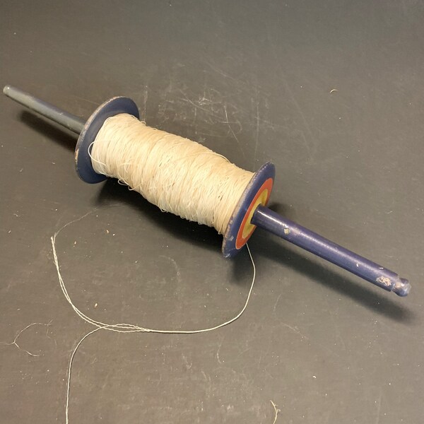 Vintage Kite String on Old Painted Wooden Spool Spindle Winder