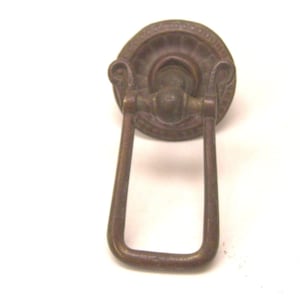 Antique Brass Drawer Long Drop Pull Round Backplate Victorian