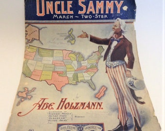 1904 Sheet Music Oversize Uncle Sammy March - Two Step - Leo Feist New York