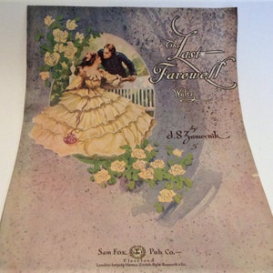 1916 The Last Farewell Waltz Oversize Antique Sheet Music by J S Zamecnik