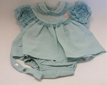 1960s Baby Dress w Bloomers 6 Months (Bloomers are 18 months) Ruffle Lace Light Blue LIL ANGEL Montreal