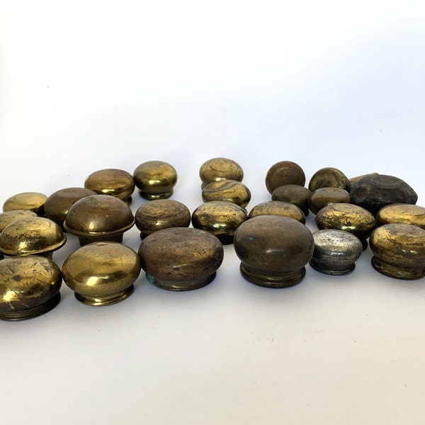 Collection of 26 Small Brass End Caps Vintage Bed Parts Salvaged Hardware Crafts Steampunk Art