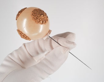 Vintage 40s / 50s Hat Pin Stick with Large Globe & Gold Tone Details Approx 4.25" 1940s 1950s