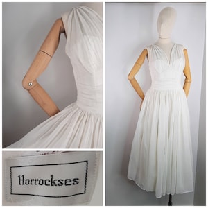 Vintage 50er Jahre Horrockses weißes Sommer Maxi Kleid Gr XS 1950er Jahre