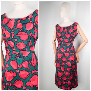Vintage 50&#39;s/ 60&#39;s Bold Green & Red Wiggle Dress Sz L 1950s 1960s