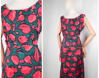 Vintage 50&#39;s/ 60&#39;s Bold Green & Red Wiggle Dress Sz L 1950s 1960s