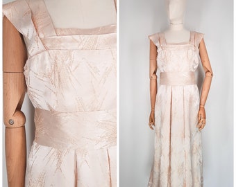 Vintage 50&#39;s Gold Evening Long Dress Gown Sz M 1950s