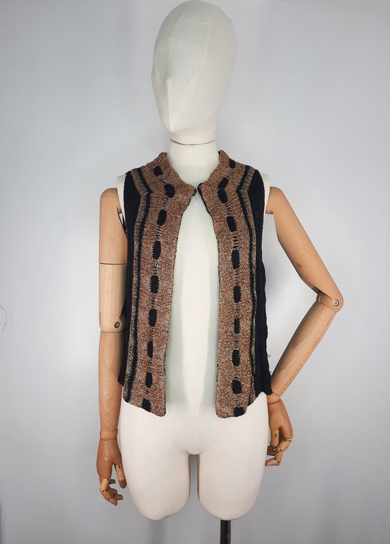 Vintage 60's Fine Knit Knitted Lurex Waistcoat Gi… - image 2