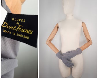 Luvas vintage dos anos 60 roxo lilás 'Dent Fownes' comprimento da pulseira tamanho 7 1/2 médio década de 1960