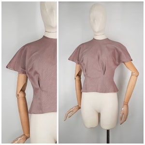 Vintage 50's Pink Purple Blouse with Button Back by 'Dale Brown' Sz XS 1950s