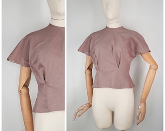 Vintage 50's Pink Purple Blouse with Button Back by 'Dale Brown' Sz XS 1950s
