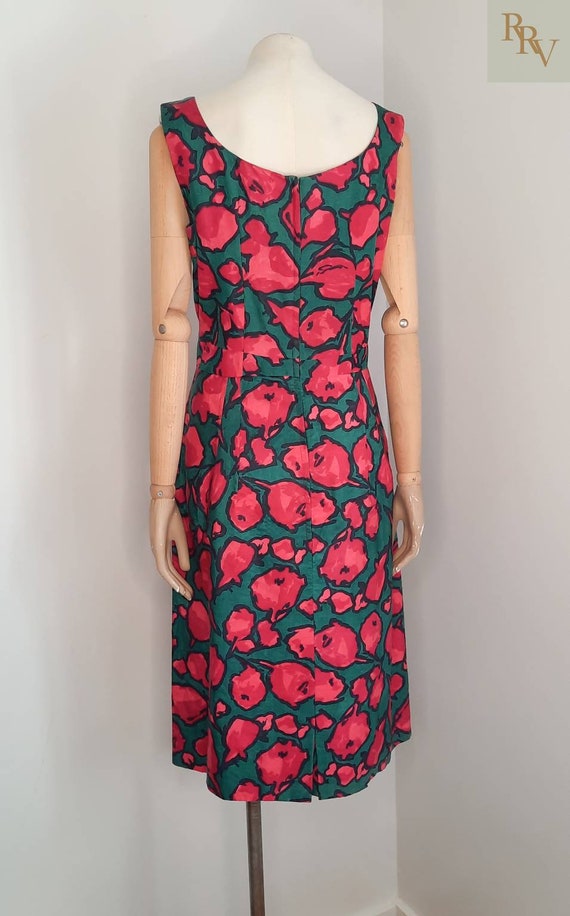 Vintage 50's/ 60's Bold Green & Red Wiggle Dress … - image 3