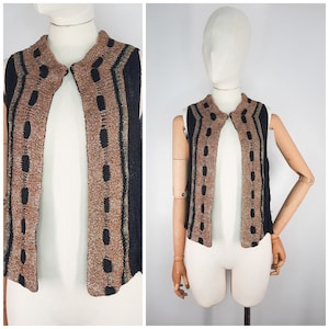 Vintage jaren 60 fijngebreid gebreid Lurex gilet jasje in zwart en brons één maat