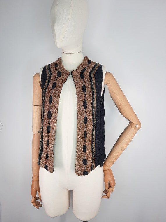Vintage 60's Fine Knit Knitted Lurex Waistcoat Gi… - image 3
