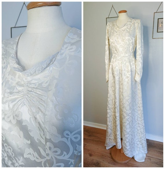 Vintage 40's Damask Wedding Dress S