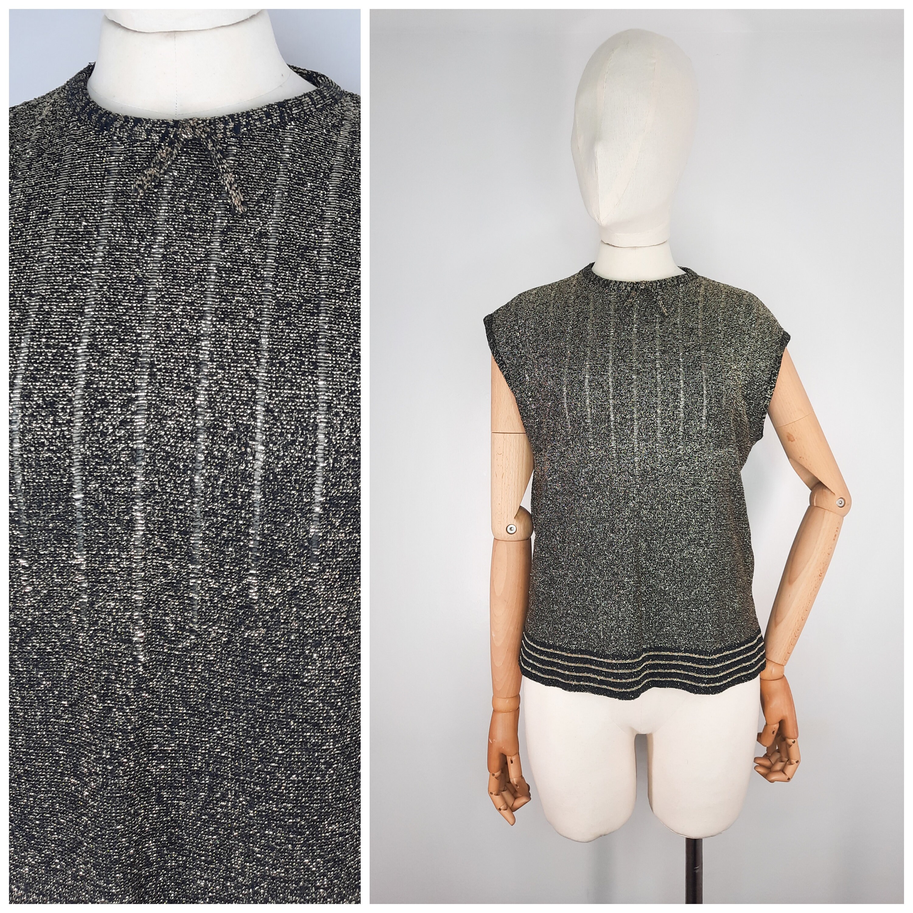 Pull Courrèges Vintage 1960/1970 En Maille Lurex Noir - Taille B, Occasion Très Bon état
