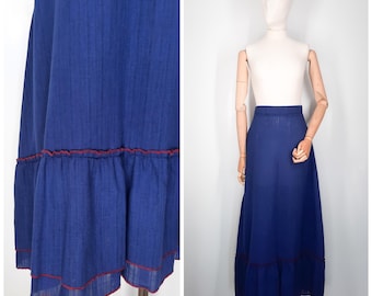 Vintage 70's Blue Maxi Skirt with Frill Hem by 'Richard Shops' Sz S to M 1970s