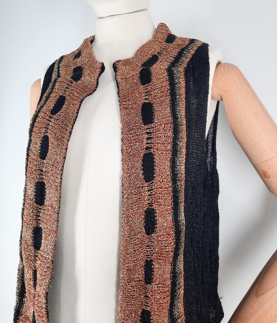 Vintage 60's Fine Knit Knitted Lurex Waistcoat Gi… - image 6