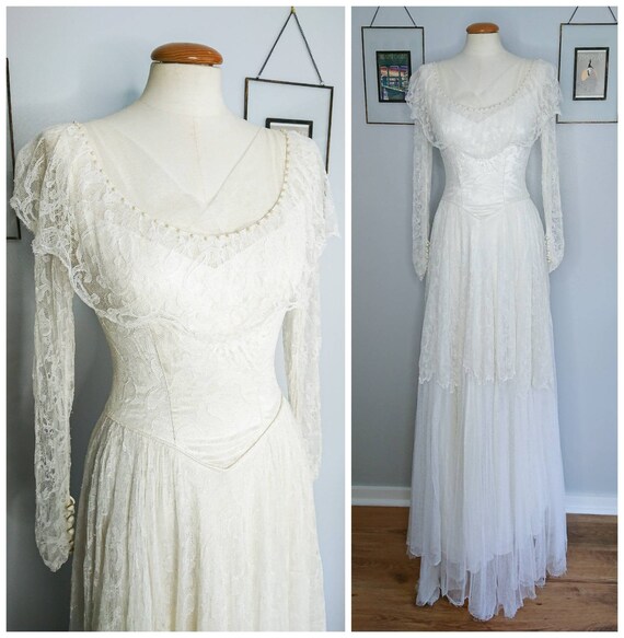 Vintage 40's Lace Wedding Dress XS