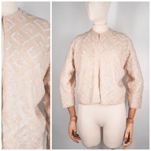 Vintage 50&#39;s Sequined Beaded Wool Cardigan Sweater Sz S to M 1950s