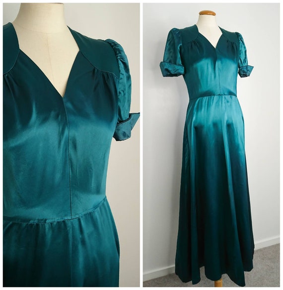 Vintage 40's Emerald Green Dress Sz XS