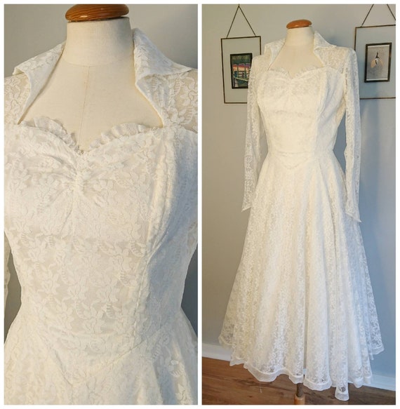 Vintage 50's Midi Full Skirt Wedding Dress S
