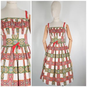 Vintage 50er Jahre Baumwolle Sommerkleid Rot & Grün XS 1960er 1950er Jahre