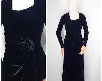 Vestido vintage de terciopelo de seda negro de los años 30, talla XS *RARO* Década de 1930