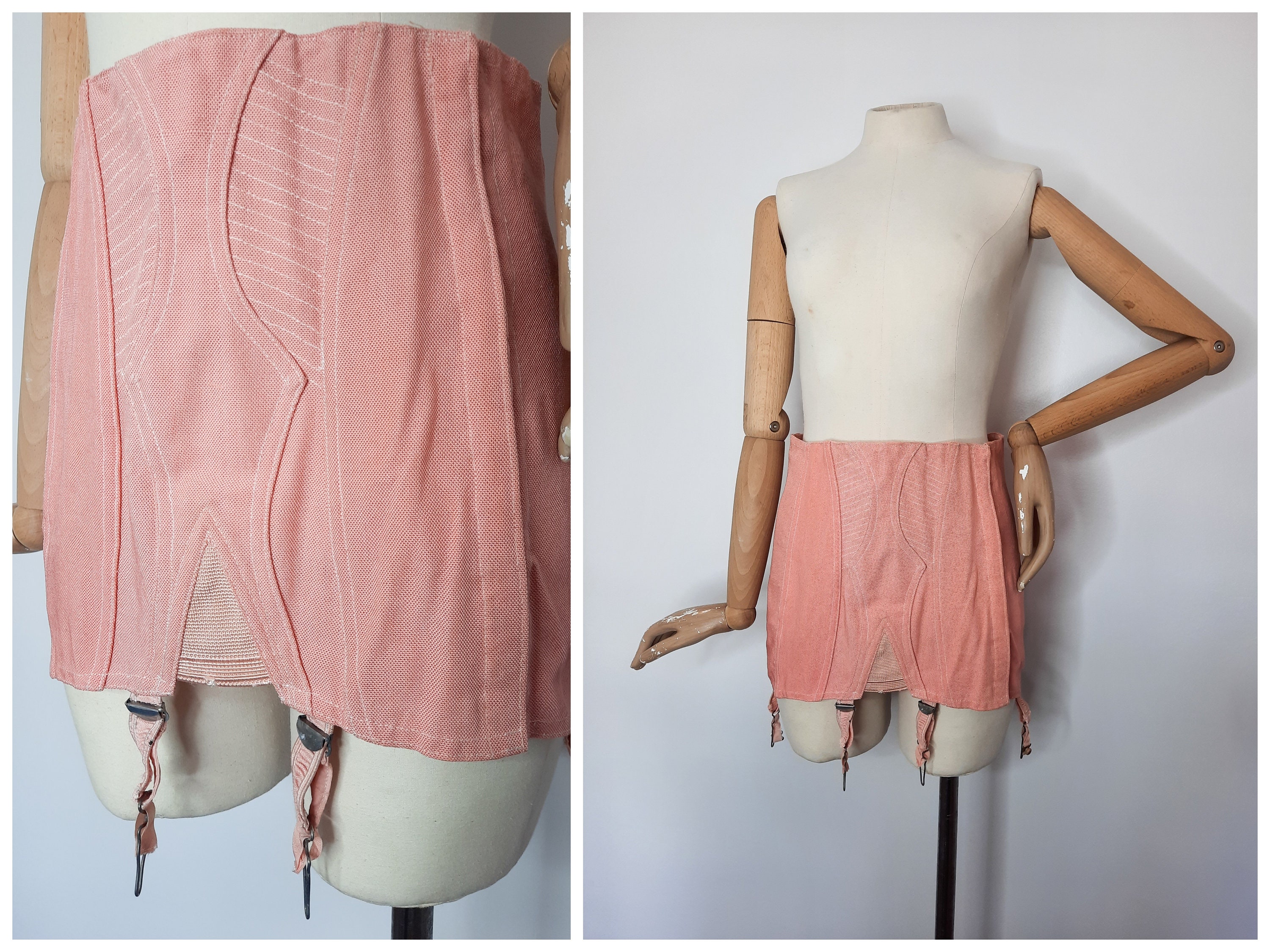 Vintage 30's / 40's Pink Lace up Corset Girdle With Suspender Belt