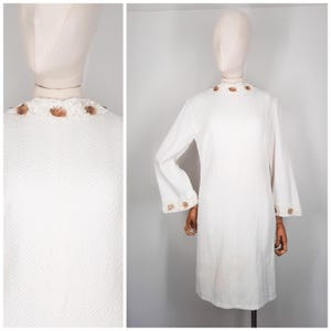Vintage 60's/70's White Mini Dress With Sequins & Bell Sleeves Sz S 1960s 1970s